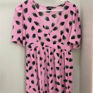 Monki Pink Strawberry-Print Wrap Dress